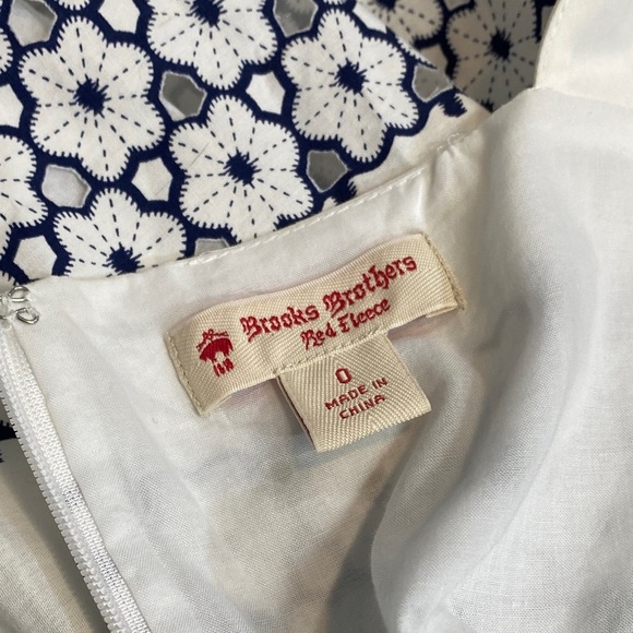 Brooks Brothers Ivory and Navy Laser Cut Geometric Floral Midi Dress - Picture 3 of 10